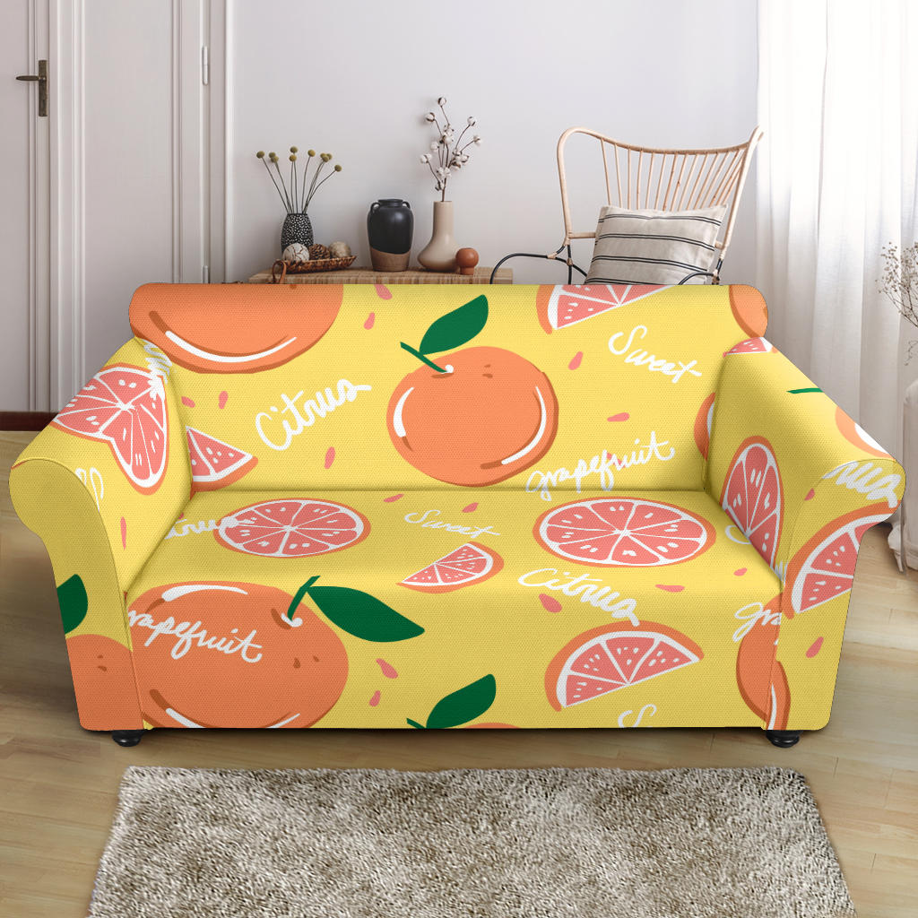 Grapefruit Yellow Background Loveseat Couch Slipcover