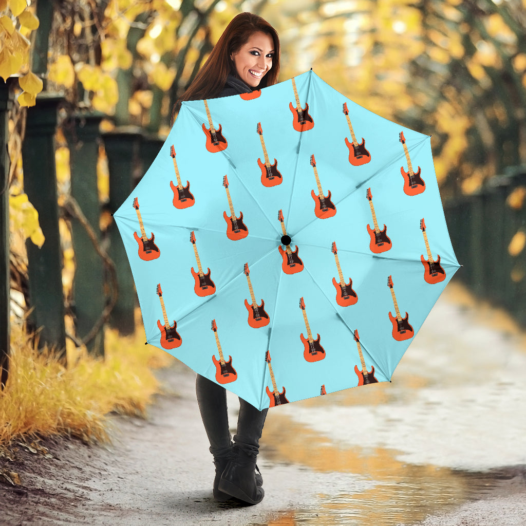 Electric Guitar Pattern Light Blue Background Umbrella