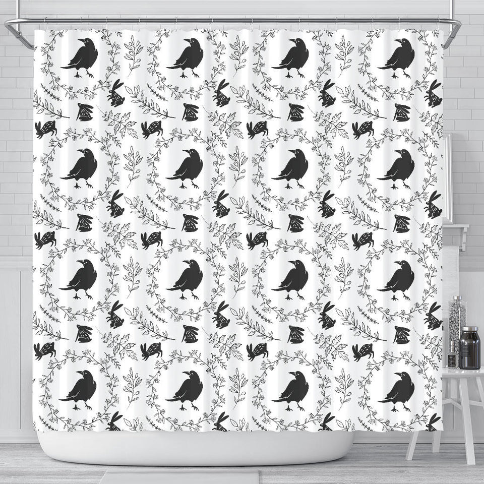 Crows Floral Wreath Rabbit Pattern Shower Curtain Fulfilled In US