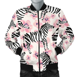 Zebra Pink Flower Background Men'S Bomber Jacket