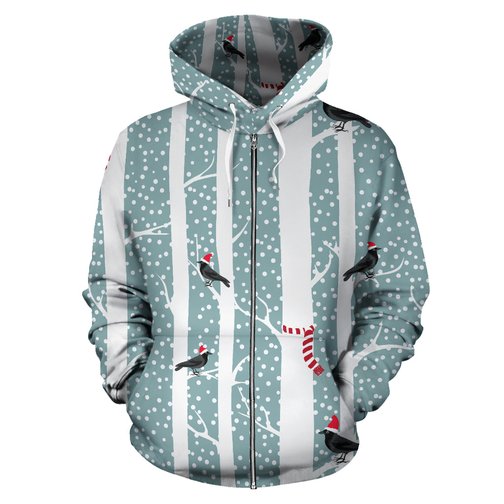Crows Christmas Hat Scarf Zip Up Hoodie