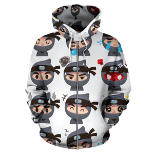 Cute Ninja Design Pattern Zip Up Hoodie