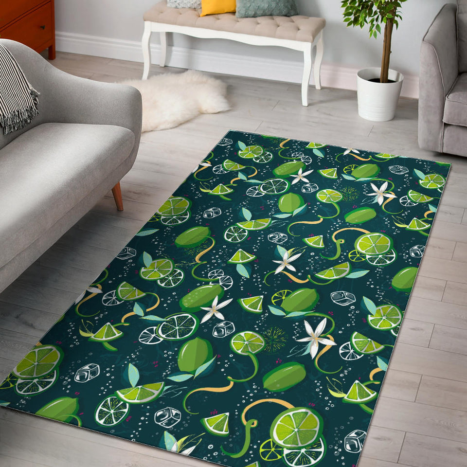 Lime Ice Flower Pattern Area Rug