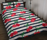 Hand drawn cherry pattern striped background Quilt Bed Set