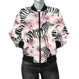 Zebra Pink Flower Background Women'S Bomber Jacket