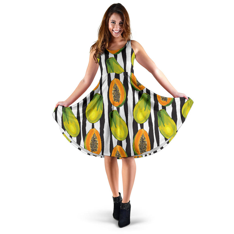 Papaya Design Pattern Sleeveless Midi Dress