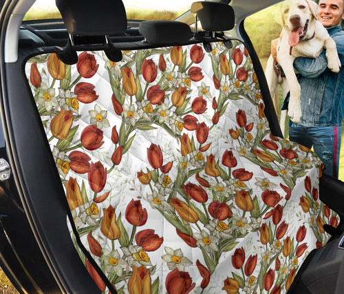 Red Tulips And Daffodils Pattern Dog Car Seat Covers