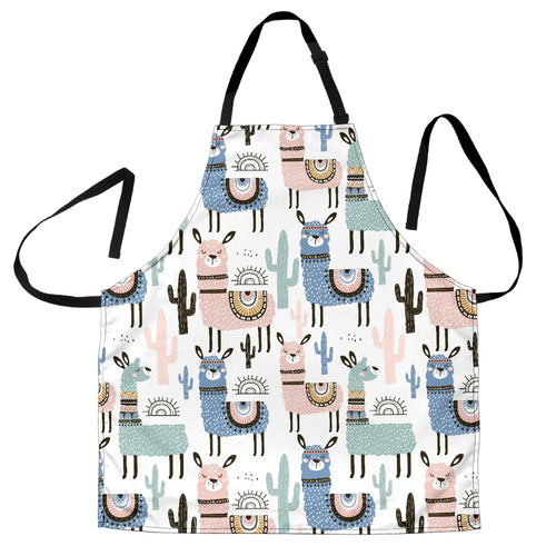 Lama Alpaca Cactus Hand Drawn Pattern Adjustable Apron