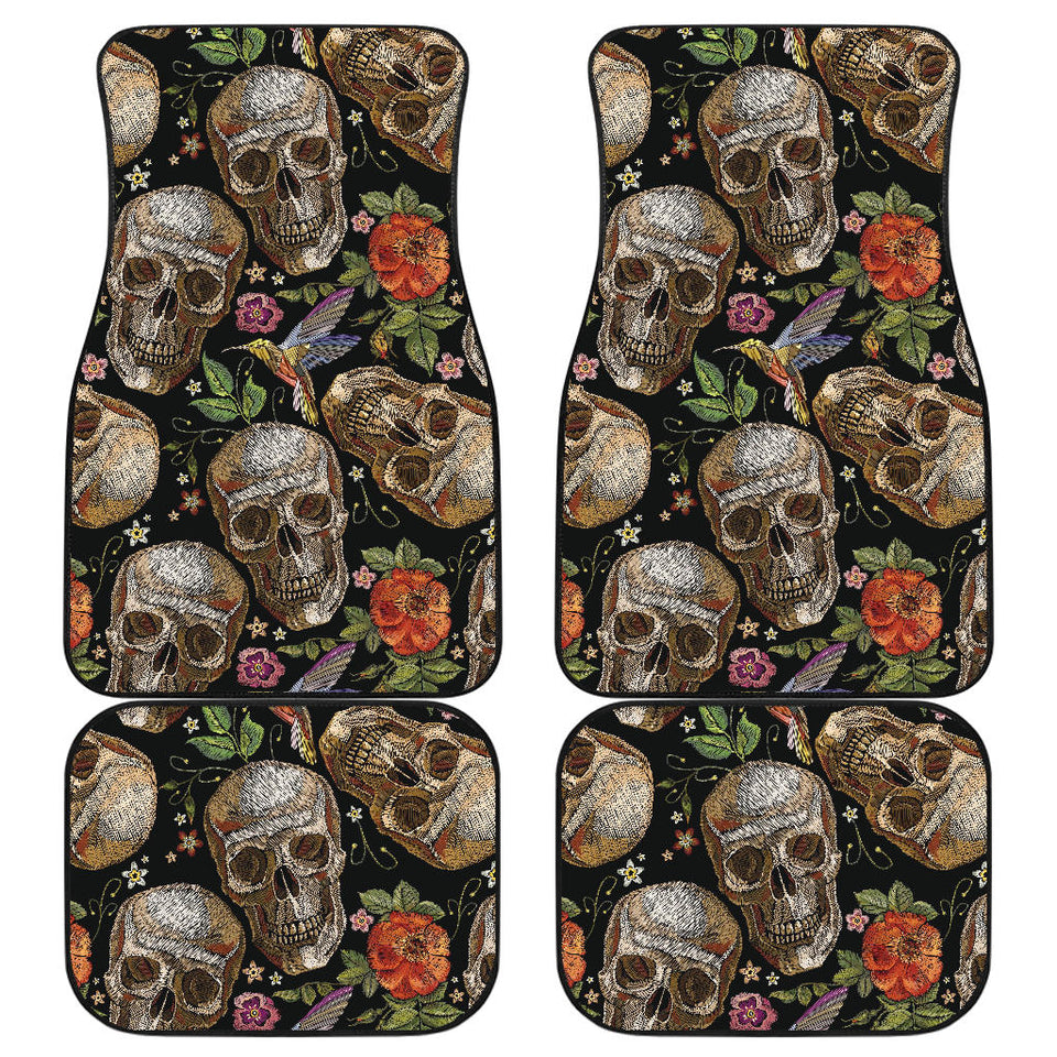 Skull Rose Humming Bird Flower Pattern Front And Back Car Mats