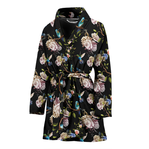 Hummingbird Pattern Print Design 03 Women's Bathrobe