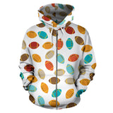 Colorful American Football Ball Pattern Zip Up Hoodie