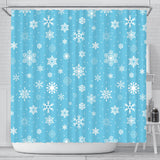 Snowflake Pattern Blue Background Shower Curtain Fulfilled In US