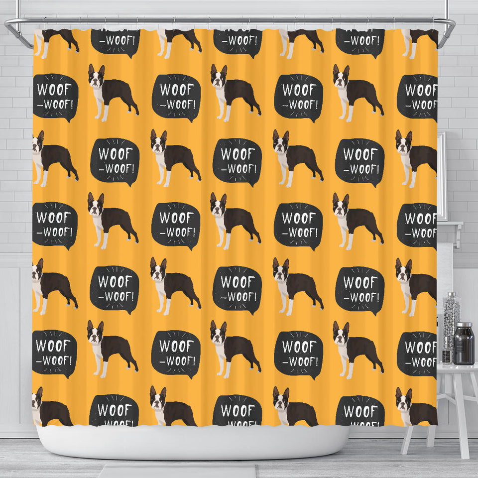 Boston Terrier Design Pattern Shower Curtain Fulfilled In US