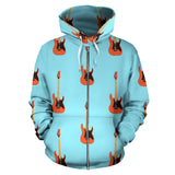 Electric Guitar Pattern Light Blue Background Zip Up Hoodie