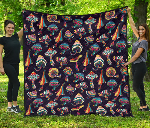 Colorful Mushroom Pattern Premium Quilt