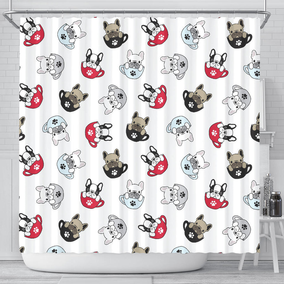 French Bulldog Cup Paw Pattern Shower Curtain Fulfilled In US