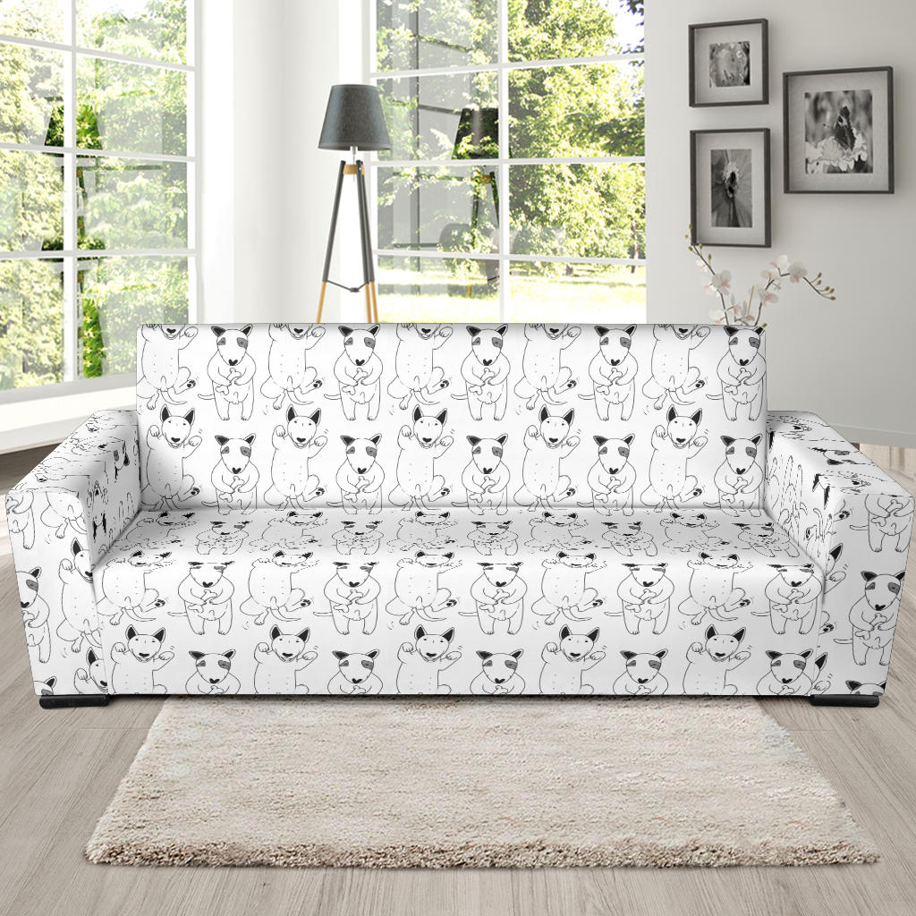 Bull Terrier Pattern Print Design 02 Sofa Slipcover