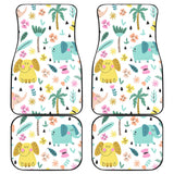 Cute Elephants Palm Tree Flower Butterfly Pattern Front And Back Car Mats