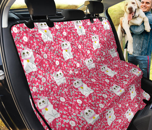 Maneki Neko Lucky Cat Sakura Pink Background Dog Car Seat Covers