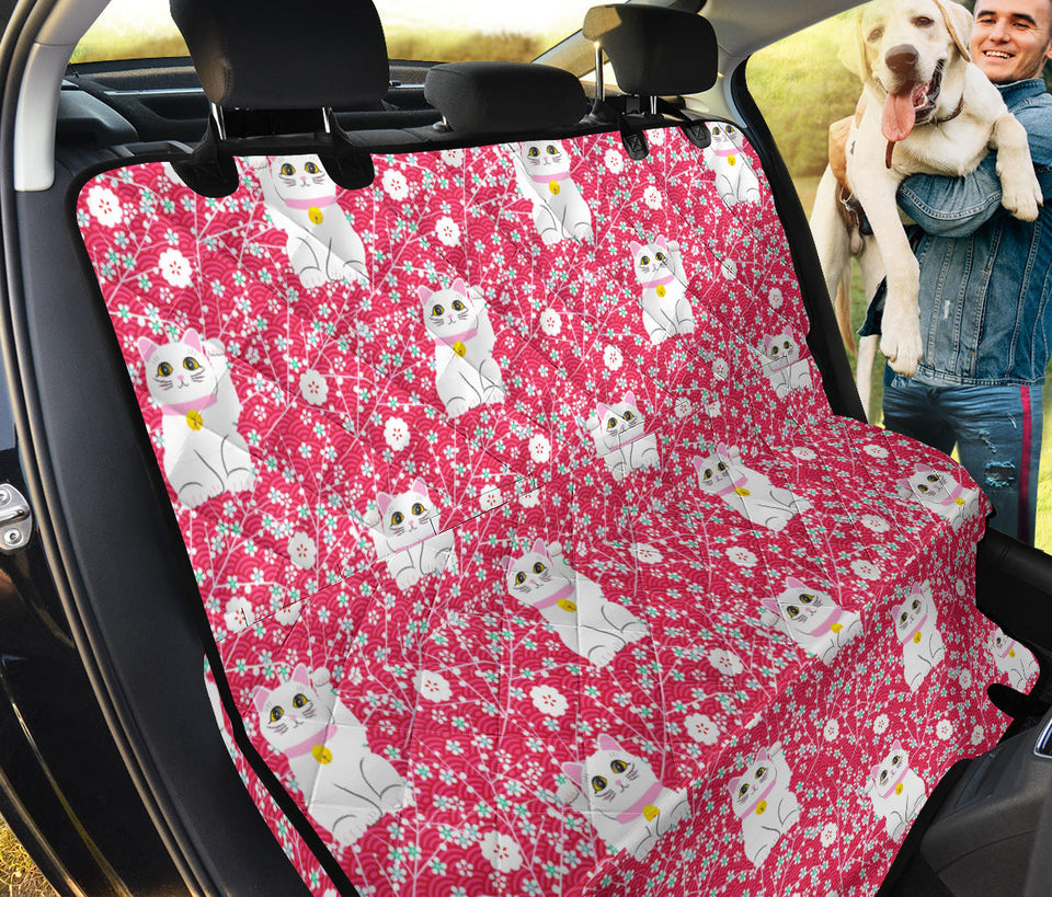Maneki Neko Lucky Cat Sakura Pink Background Dog Car Seat Covers