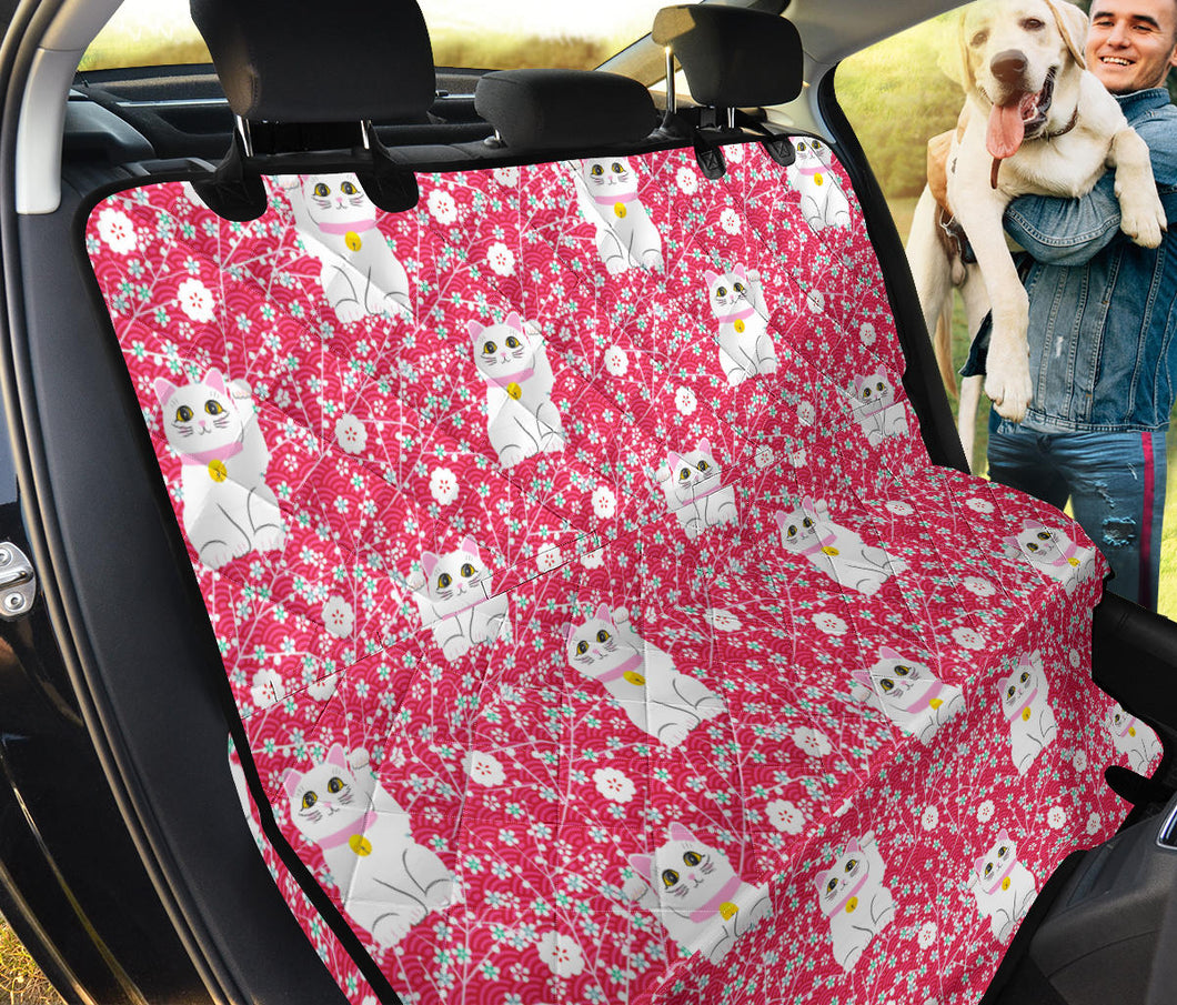 Maneki Neko Lucky Cat Sakura Pink Background Dog Car Seat Covers