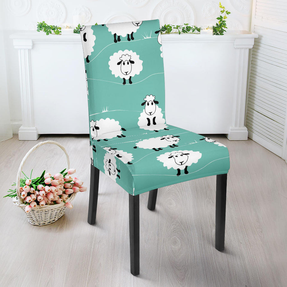 Cute Sheep Green Background Dining Chair Slipcover