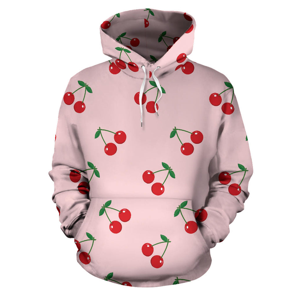 Cherry Pattern Pink Background Men Women Pullover Hoodie