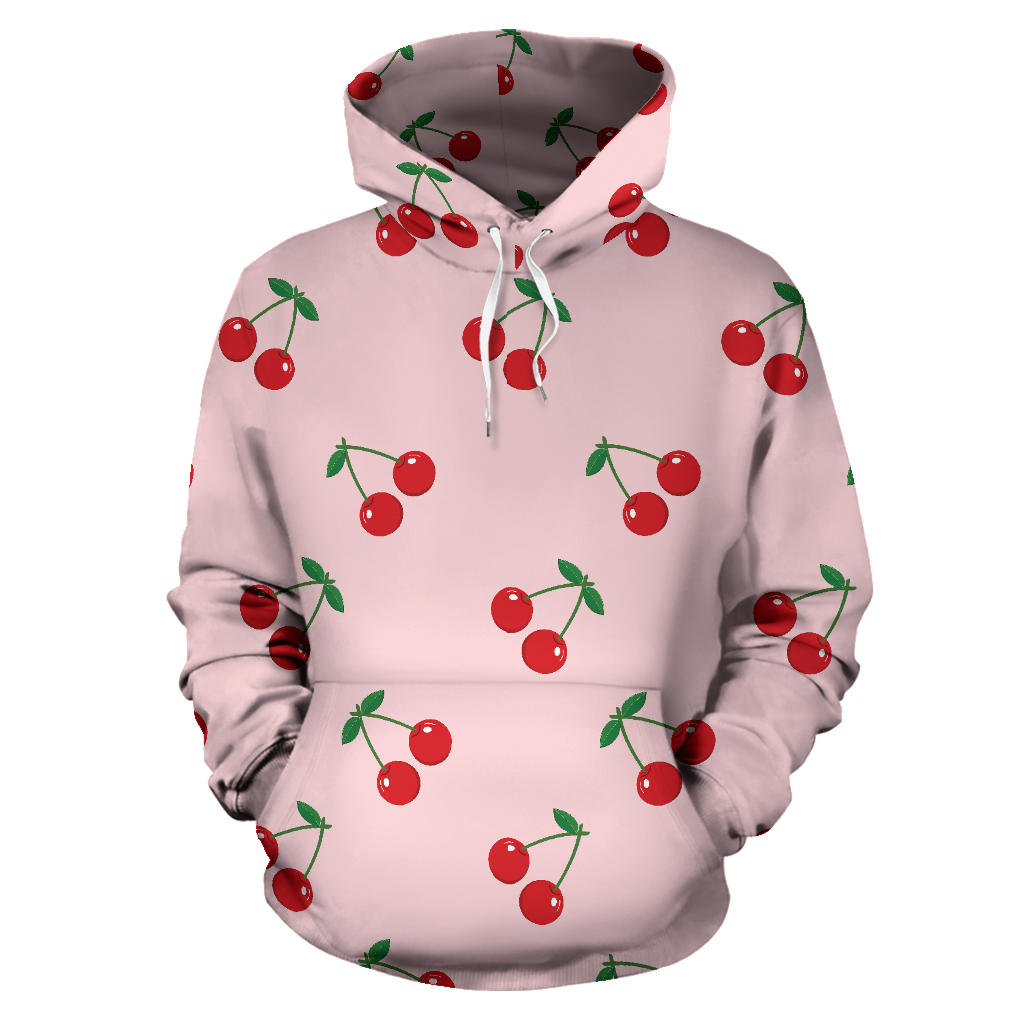 Cherry Pattern Pink Background Men Women Pullover Hoodie