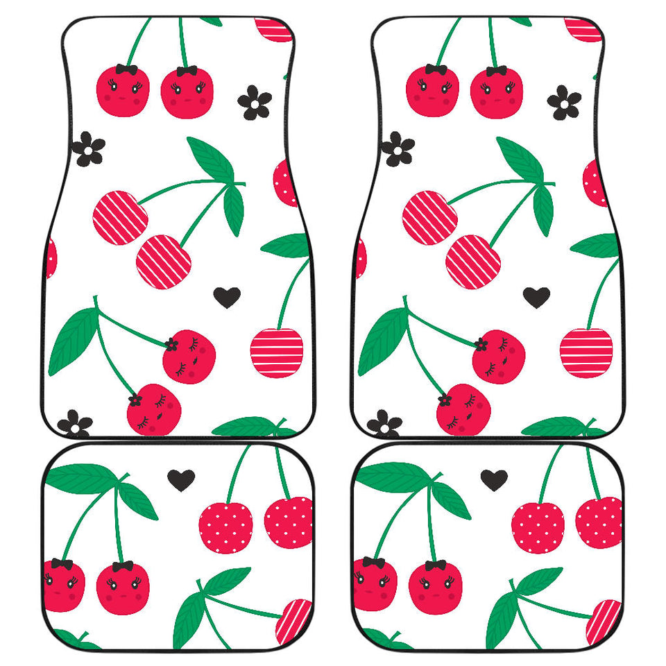 Cherry Pattern White Background Front And Back Car Mats