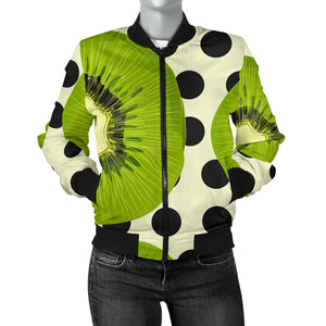 Kiwi Black Dot Background Women'S Bomber Jacket