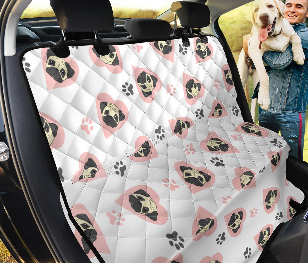 Cute Pugs Pink Heart Paw Pattern Dog Car Seat Covers