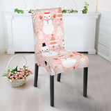 Cute Snowman Christmas Tree Snowpink Background Dining Chair Slipcover