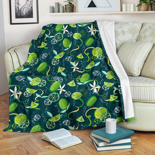 Lime Ice Flower Pattern Premium Blanket