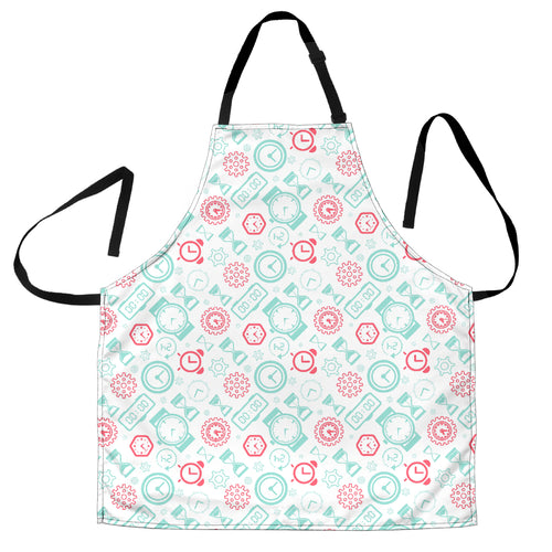 Clock Time Pattern Blackground Adjustable Apron