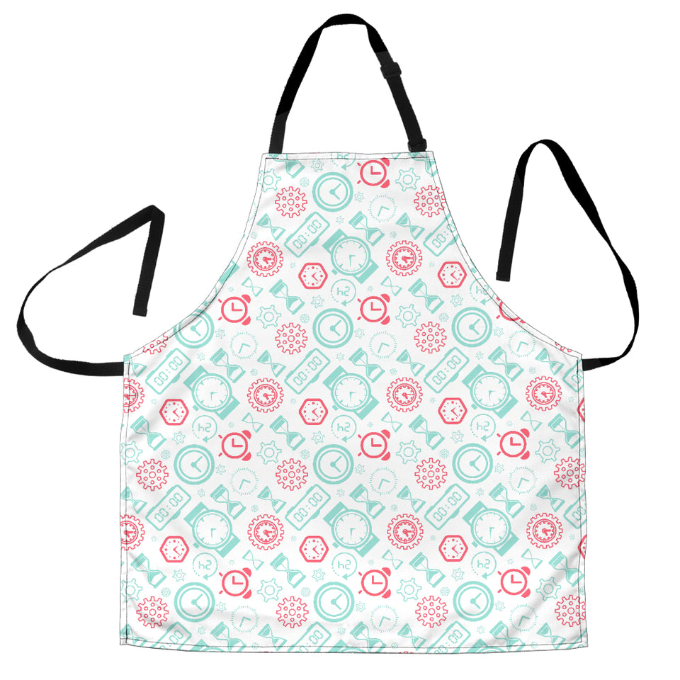 Clock Time Pattern Blackground Adjustable Apron