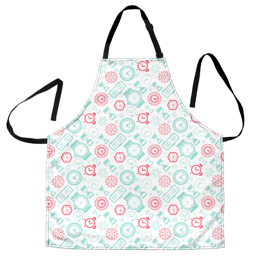 Clock Time Pattern Blackground Adjustable Apron