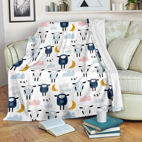 Cute Sleeping Sheep Moon Cloud Pattern Premium Blanket