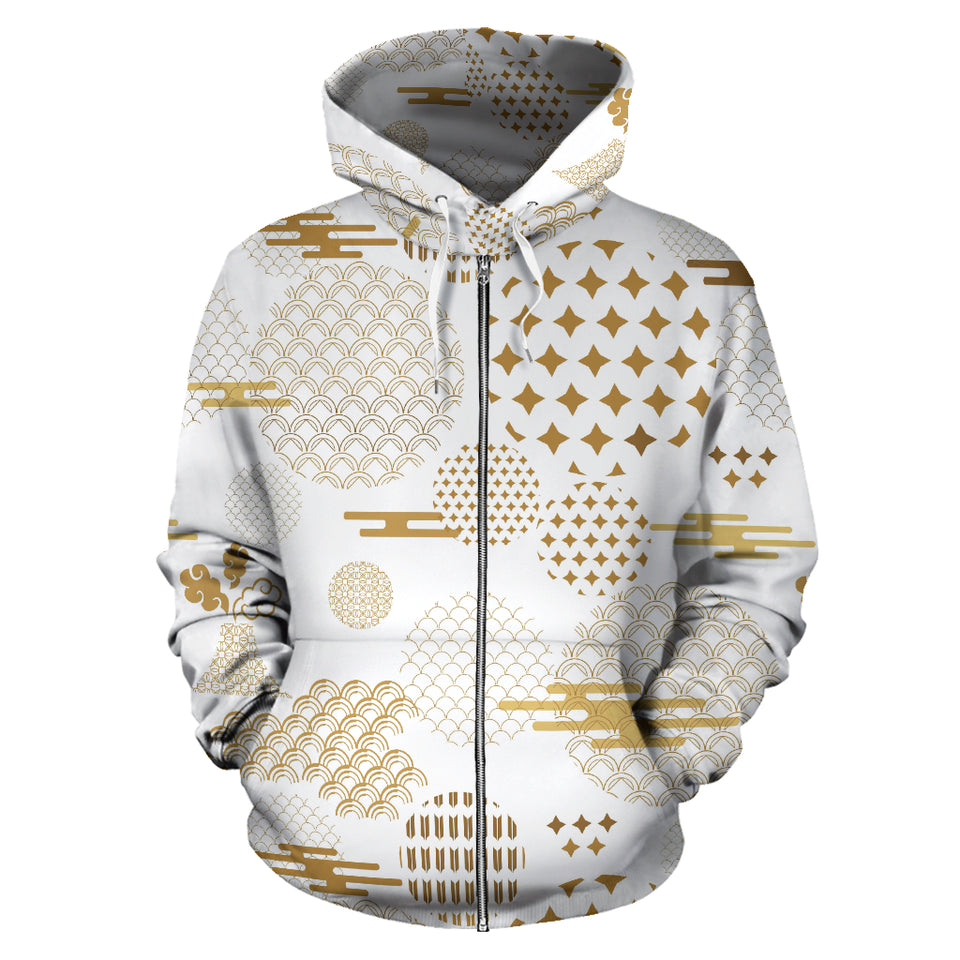 Beautiful Gold Japanese Pattern Zip Up Hoodie