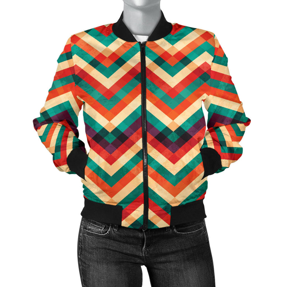 Zigzag  Chevron Colorful Pattern Women'S Bomber Jacket