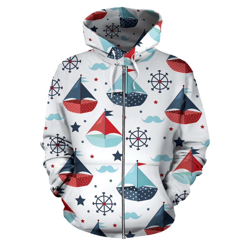 Cute Color Paper Sailboat Pattern Zip Up Hoodie