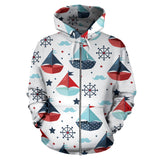Cute Color Paper Sailboat Pattern Zip Up Hoodie