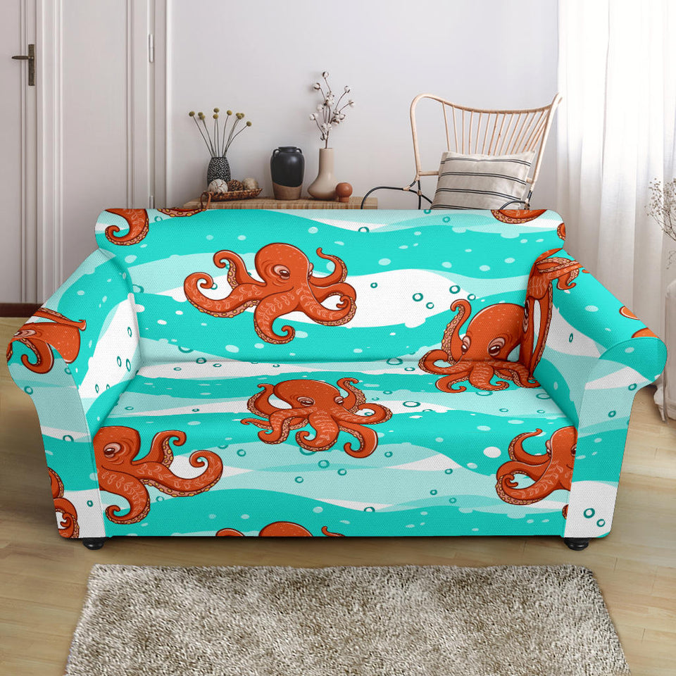 Octopuses Sea Wave Background Loveseat Couch Slipcover