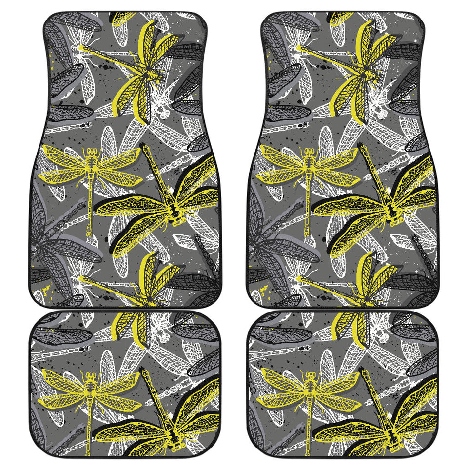 Hand Drawn Dragonfly Pattern Front And Back Car Mats