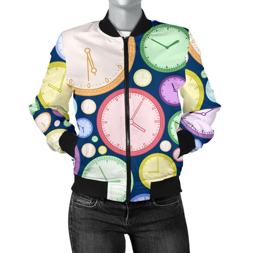 Colorful Clock Background Women'S Bomber Jacket