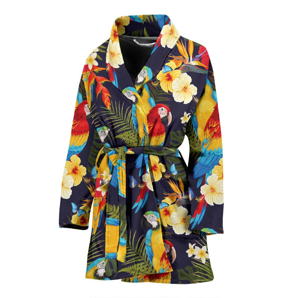 Colorful Parrot Flower Pattern Women'S Bathrobe