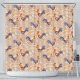 Cute Rooster Chicken Cock Floral Ornament Background Shower Curtain Fulfilled In US