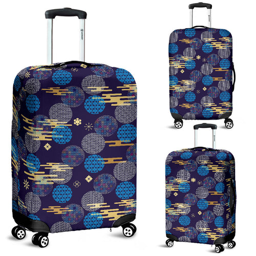 Blue Japanese Pattern Cloud Wave Flower Luggage Covers