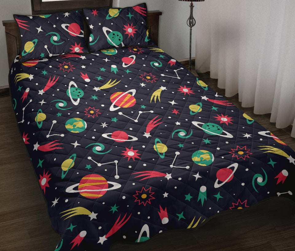 colorful space pattern planet star Quilt Bed Set