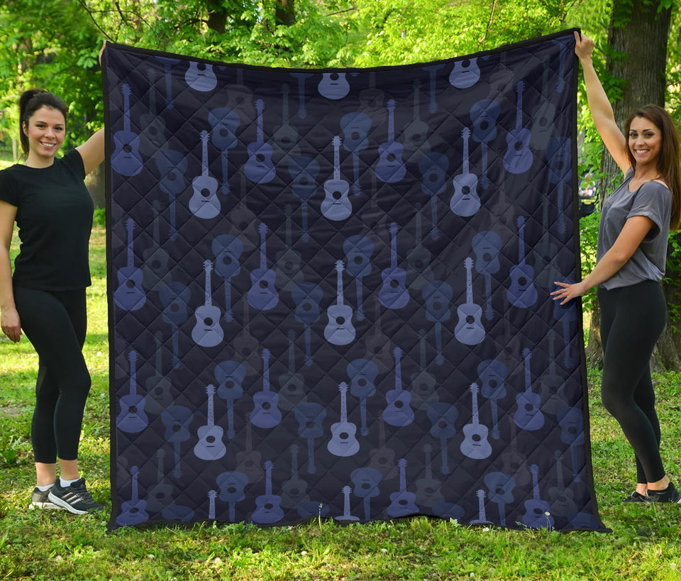 Blue Theme Guitar Pattern Premium Quilt