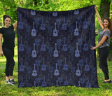 Blue Theme Guitar Pattern Premium Quilt
